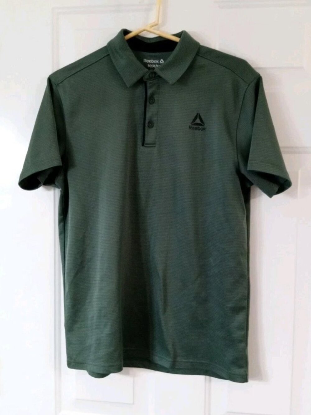 Reebok Men's Medium Green Striped Short Sleeve Polo Shirt